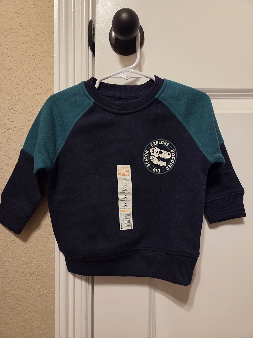Jumping Beans Softest Fleece Dinosaur  Baby Sweatshirt Black & Green NWT